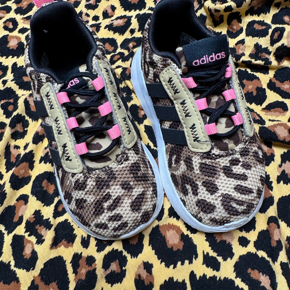 Adidas Kids Leopard Print Sneakers - Pink and Black